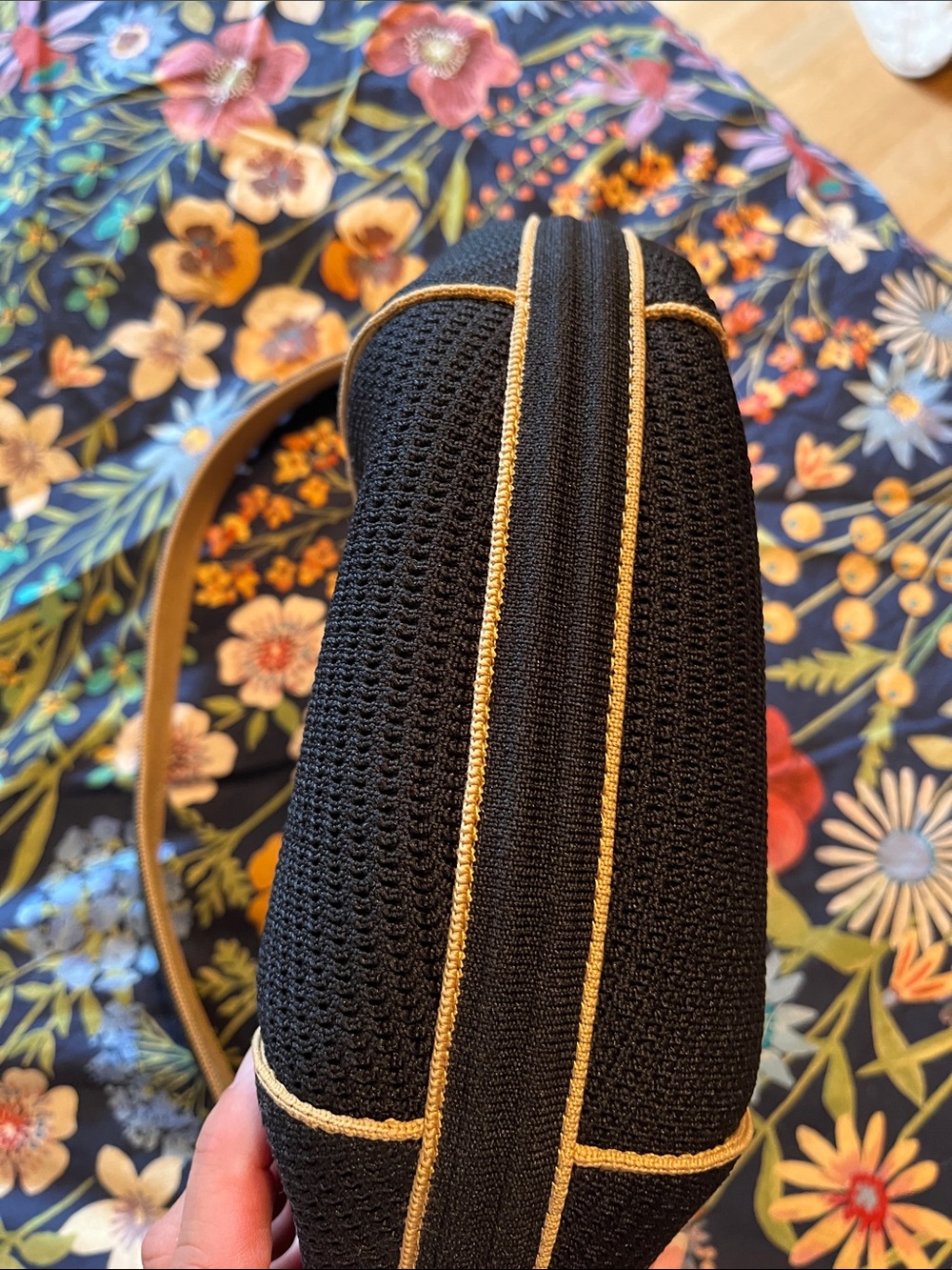 Rothy's Black Crescent Shoulder Bag with Tan Strap - Picture 7 of 7
